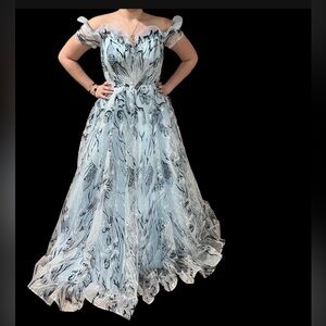 Elegant Blue Floral Women's Dress